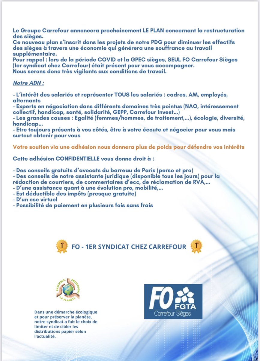 BencheikhHimmad's tweet photo. Le @CarrefourFrance annoncera un plan de restructuration des sièges
Ce plan s’inscrit dans la Continuité du PDG @bompard
#location #gerance #reduction #salariés
#droitdutravail #qvt https://t.co/T0hoSxlj4O