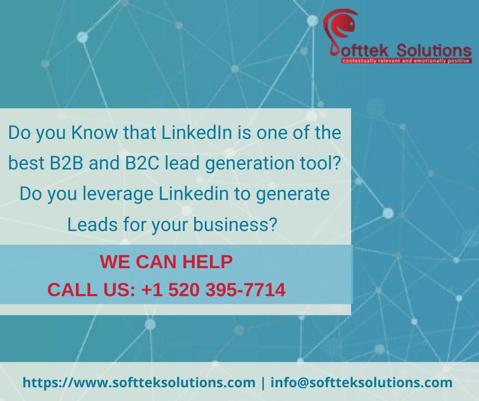 SofttekSolutio1's tweet photo. Do you leverage Linkedin to generate leads for your business?
Contact us: 520-395-7714
#digitalmarketing #linkedinmarketing #softteksolutions #smallbusiness #onlinemarketing #socialmediamarketing #seoservices #graphicdesigning #emailmarketing https://t.co/ucbLBBLQZ4