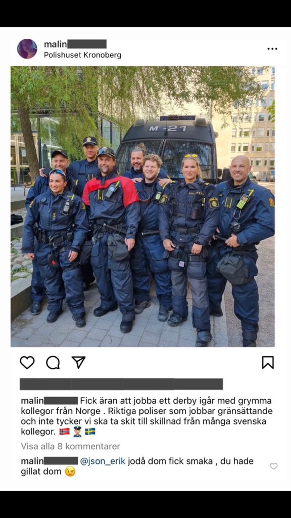 Att den här personen får arbeta i samband med fotboll är livsfarligt. Vittnesuppgifter från Solna station vid ett tidigare derby och nu senast i söndags. Bort med den här jävla galningen innan någon skadas allvarligt.

Hon gör knappast sina kollegor någon tjänst heller