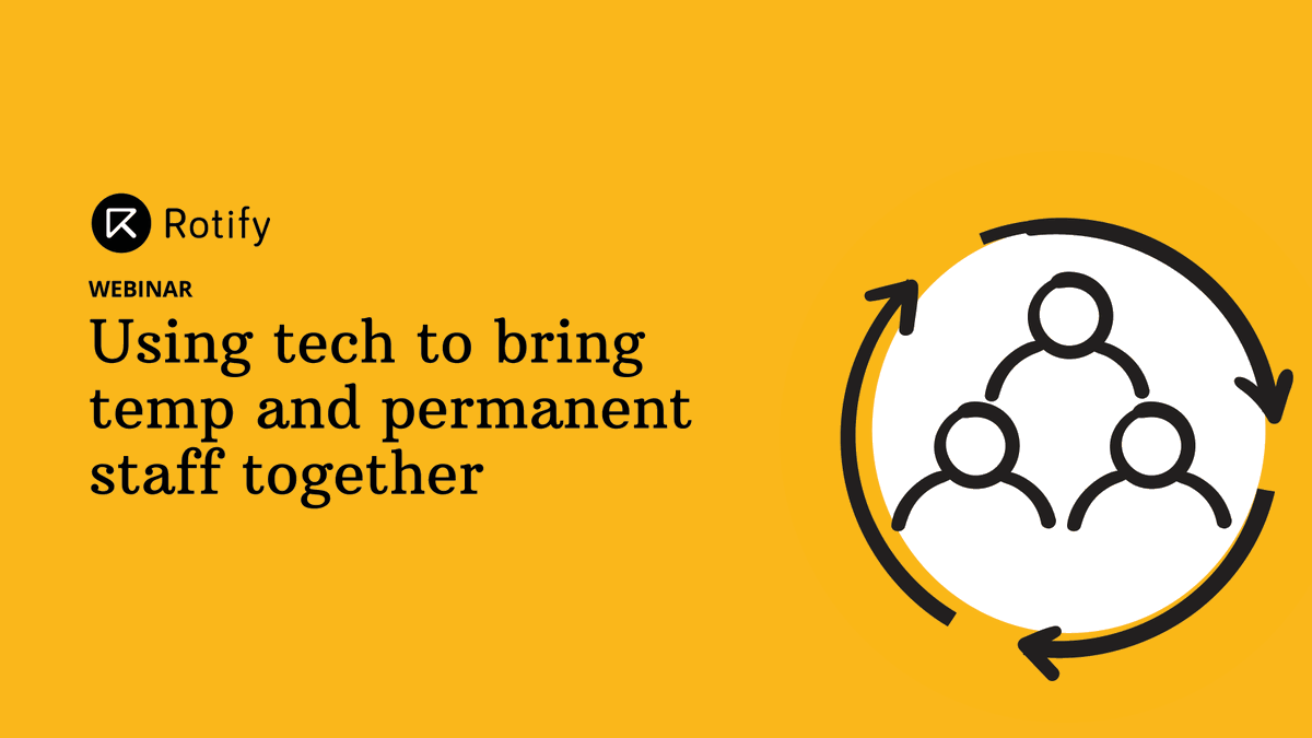 🎓 Webinar: Using tech to bring temporary and permanent staff together
📅 Tuesday 30 May
🕑 14:00 - 14:30

Register: hubs.la/Q01P_7z90
 
Join Dan Walker for this months' webinar, where he'll discuss five ways you can overcome temp staffing challenges using technology.
