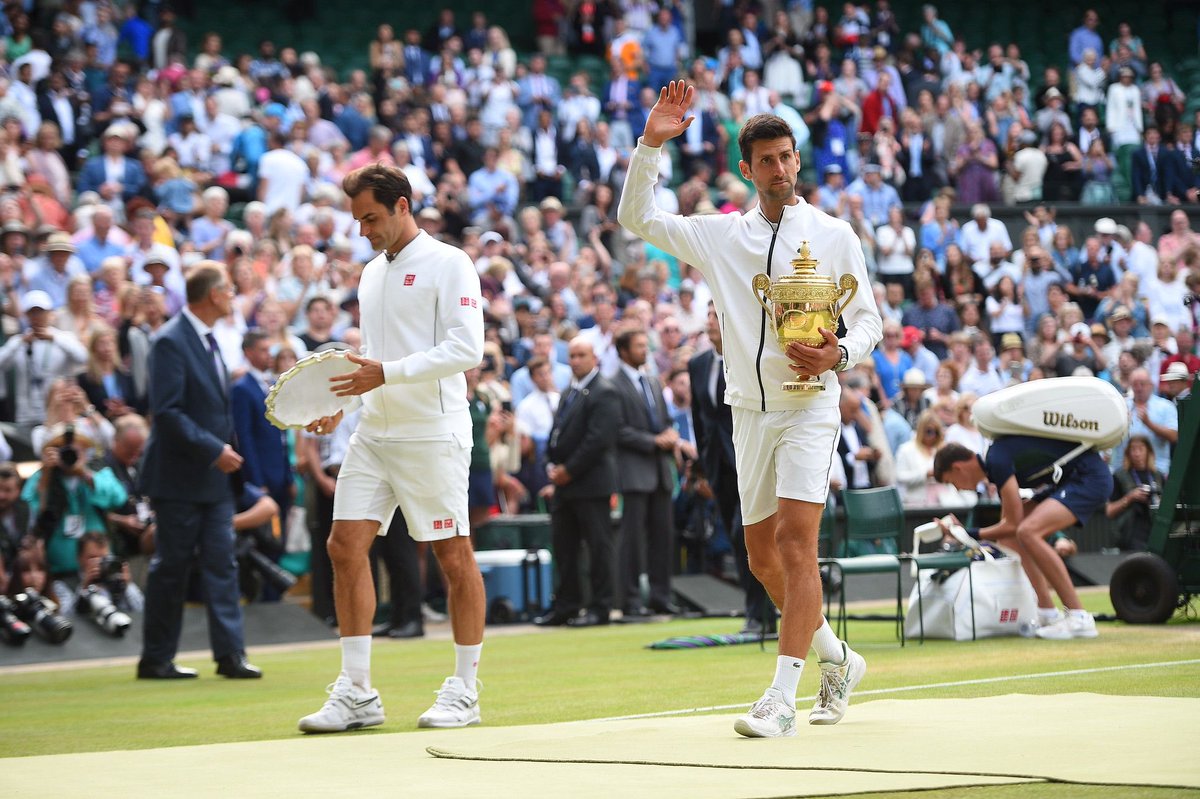 l1b3rtyr31gns's tweet photo. Novak Djokovic winning Wimbledon in 2019. https://t.co/2TwbWfbsww
