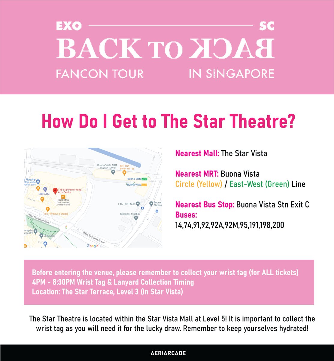 aeriarcade's tweet photo. [D-01 to #EXOSCinSG ]
Directions to The Star Theatre

Remember to collect your wrist tag before going into the venue! Collection time starts from 4pm at Level 3, so collect early if you can to avoid any queues!

#EXOSC_BackToBack #EXOSCINSINGAPORE https://t.co/uQeGEGm4Ze