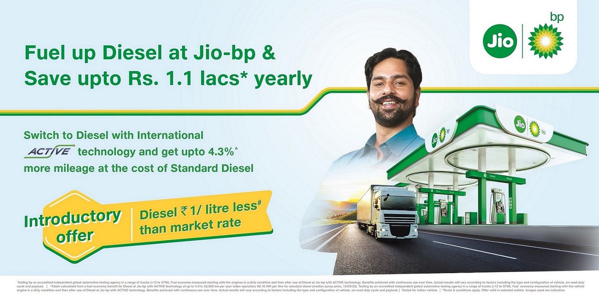 Jio-bp launches new diesel that offers saving of INR 1.1 lakh* per truck annually