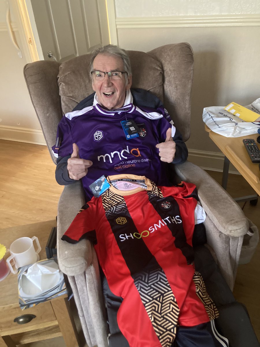 Congratulations to my 2nd favourite team @dentontown_fc on winning Promotion to the Cheshire prem This team have given me overwhelming support throughout my journey sending me shirts doing charity events to raise money for MND I will be wearing my shirt with pride today ❤️🖤❤️🖤