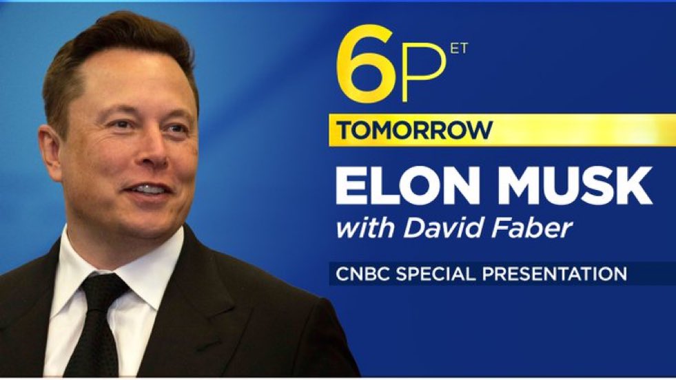 _BTCBULL_'s tweet photo. This is actually a shocker that Elon Musk is willing to do an interview with CNBC, a media outlet that bashed him since the early days and never gave him &amp; Tesla the light of day.   An announcement may be coming, that needs explanation.@elonmusk #ElonMusk #Elon_Musk #Tesla $TSLA https://t.co/7jpwuuS3BT