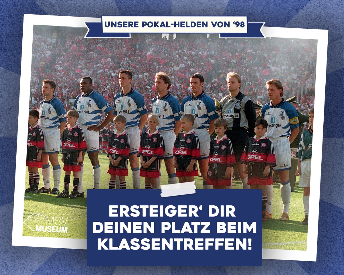 MSVDuisburg's tweet photo. Das wird ein tolles Wiedersehen! 🤩🤩
Das #MSVMuseum hat unsere 98er Pokal-Helden zum Heimspiel gegen den 1. FC Saarbrücken (Sonntag, 21. Mai 2023, 14 Uhr) eingeladen. Und ihr könnt sie hautnah treffen! ➡️ https://t.co/CEx2K5I1lL
#120JahreMSV #Pokalhelden98 #Duisburg https://t.co/HNDZgirdX6