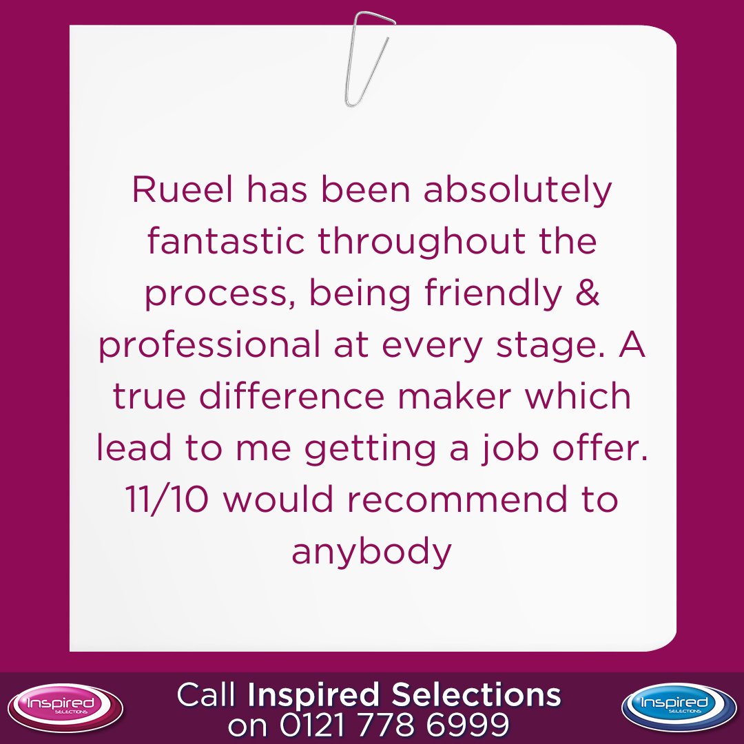 🌟 Amazing testimonial! 🙌💼

At Inspired, we're dedicated to helping you succeed in your career goals. Let us make a positive impact on your job search journey! 🎉💪

#Testimonial #JobSuccess #CareerSupport #ProfessionalServices'