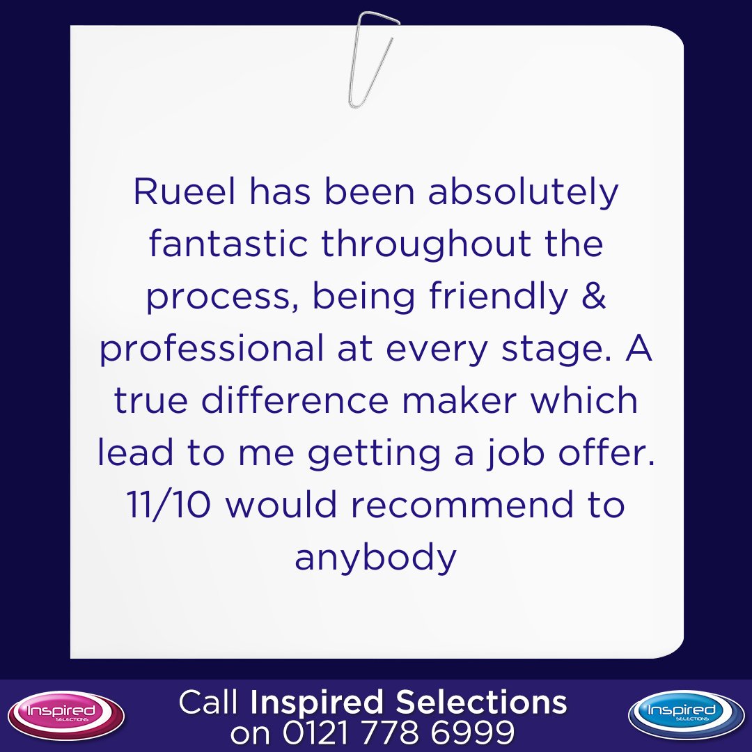 🌟 Amazing testimonial! 🙌💼

At Inspired, we're dedicated to helping you succeed in your career goals. Let us make a positive impact on your job search journey! 🎉💪

#Testimonial #JobSuccess #CareerSupport #ProfessionalServices