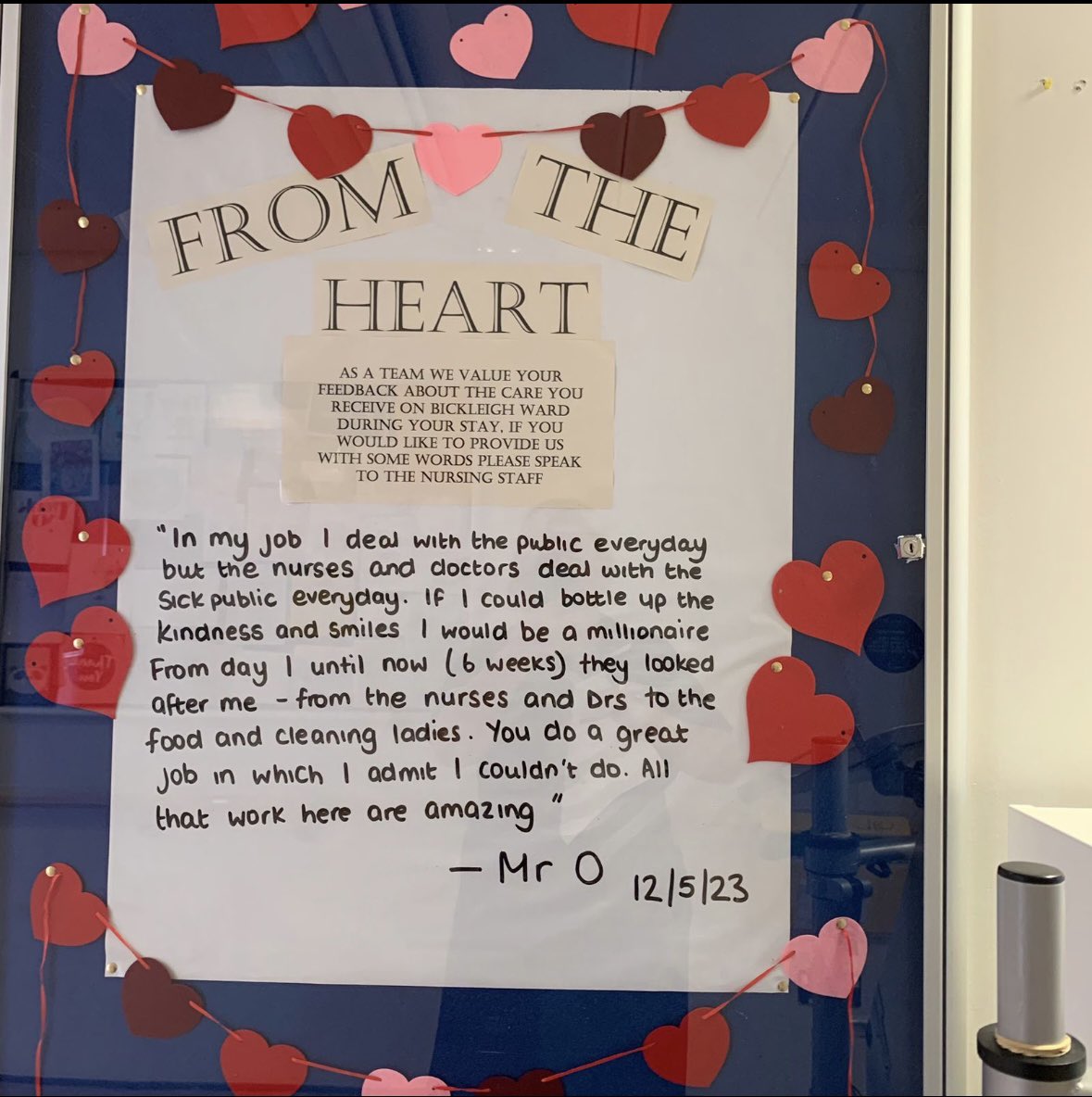 Bickleighs new display of feedback from our patients, created by Sister Lucy. This wonderful feedback was from one of our long stay patients. Well done #teambickleigh So lovely to read and be able to share with everyone  #feelingproud @UHP_NHS