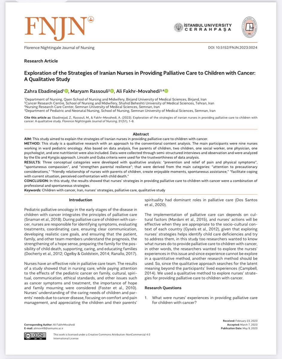 The implementation of palliative care can depends on cultural factors, and nurses’ actions. 🔍📷 #Childrenwithcancer #nurses’strategies  #palliativecare