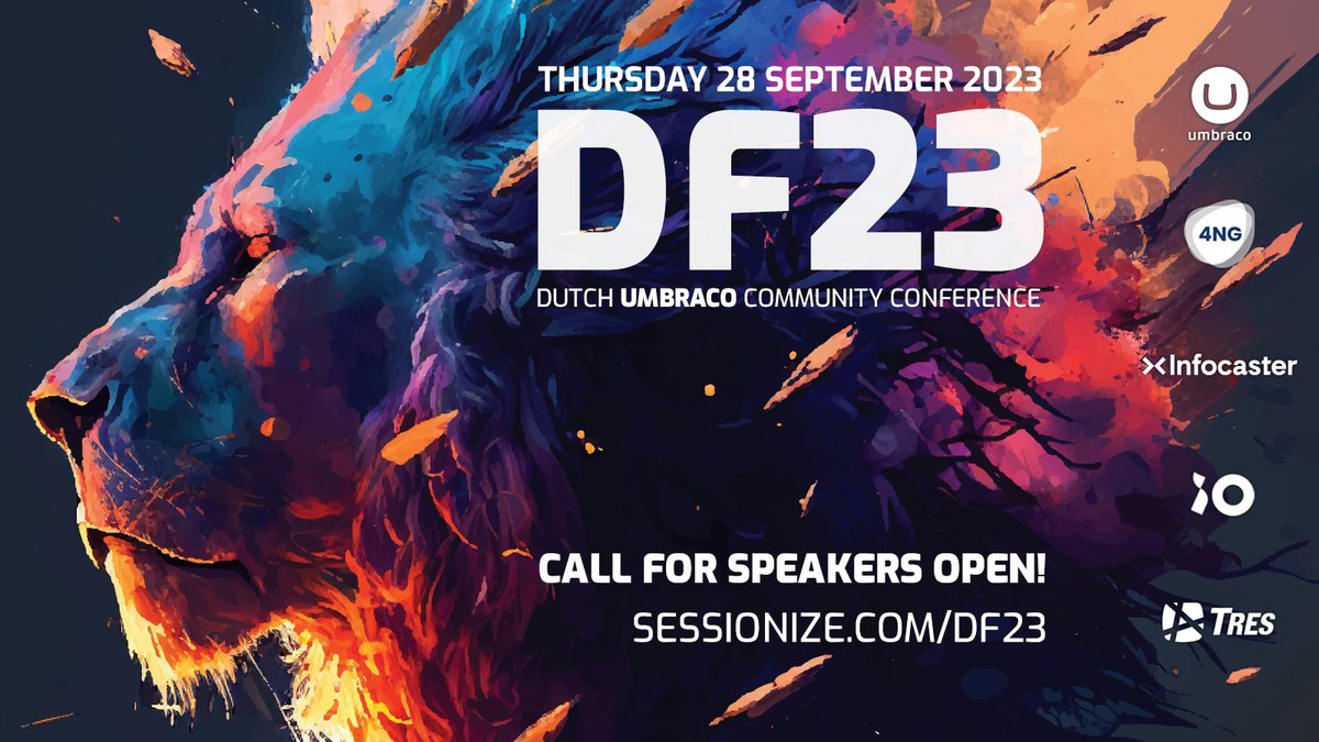 Announcing the Call for Speakers for the Umbraco Community Event in the Netherlands: DF23! 🚀

🗓️ 28th of September
📍 Utrecht
📣 All things Umbraco (related): Business, Technical and your ideas!

🚨 All info &amp; submit your talk:
 sessionize.com/df23

#umbraco #cfp #community