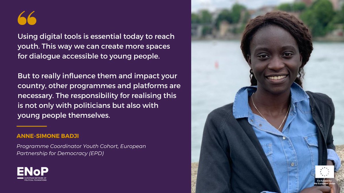 EU_ENoP's tweet photo. 🟢 Live from the #ENoPForum:

@EPDeu's 𝗔𝗻𝗻𝗲-𝗦𝗶𝗺𝗼𝗻𝗲 𝗕𝗮𝗱𝗷𝗶 on the role of digital tools and platforms and shared responsibility for creating spaces for #dialogue with young people. ⬇️ https://t.co/r4VR22NbxO
