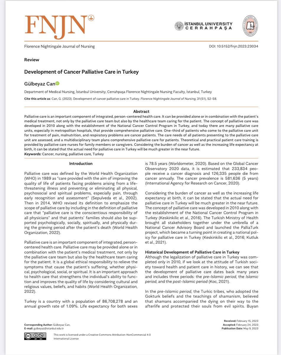 The concept of palliative care was developed in 2010 along with the establishment of the National Cancer Control Program in Turkey, and today there are many palliative care units.👇
#FNJN #Cancer #palliativecare #nursing🔍📢