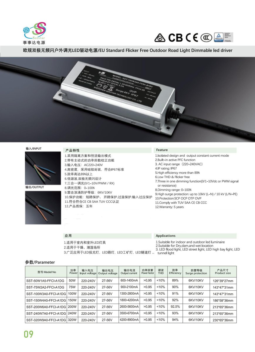 Acyseestarpower's tweet image. Seestar IP67 0/1-10V 3 in 1 dimmable 320W  CE SAA TUV CB Isolated PF&amp;gt;0.95 No flicker AC220-240V DC27-56V led driver
 Wechat/zalo:+86 13703040648
Email: sales11@cnseestar.com
#leddriver #led #lighting