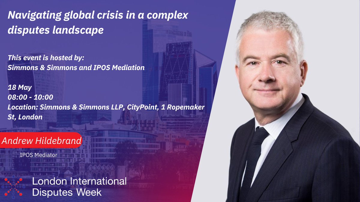 Navigating global crisis in a complex disputes landscape #lidw23
Join us 18 May, to hear from experts, including Andrew Hildebrand, IPOS Mediation on how the complex challenges of cross-border disputes can be pre-empted, managed and resolved.   lnkd.in/est7msfT