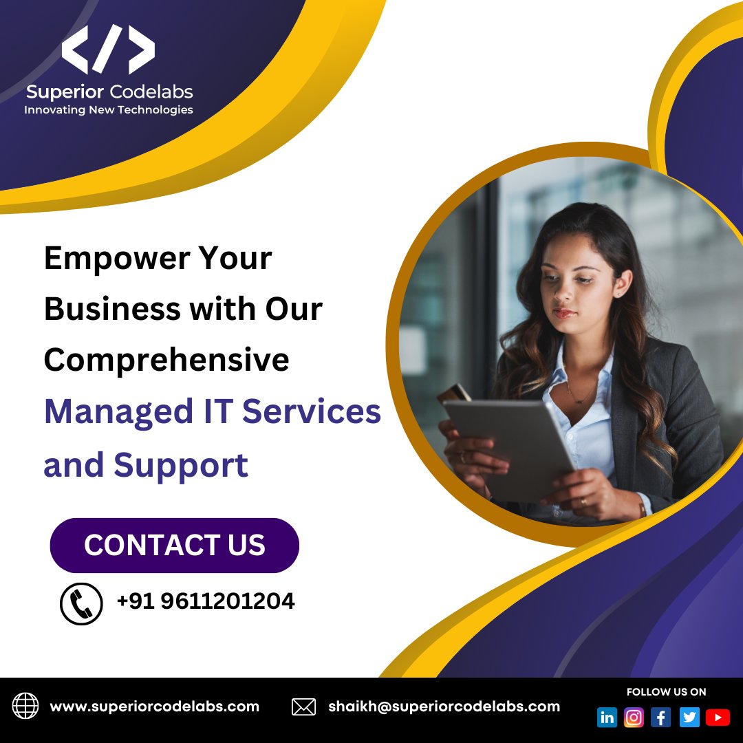 Take your business to new heights with our Managed IT Services and Support. 🚀 Let us handle your technology needs while you focus on reaching your goals. 💼💻 

#SuperiorCodelabs #ManagedITServices #ITSupport #BusinessSolutions #TechnologyExperts