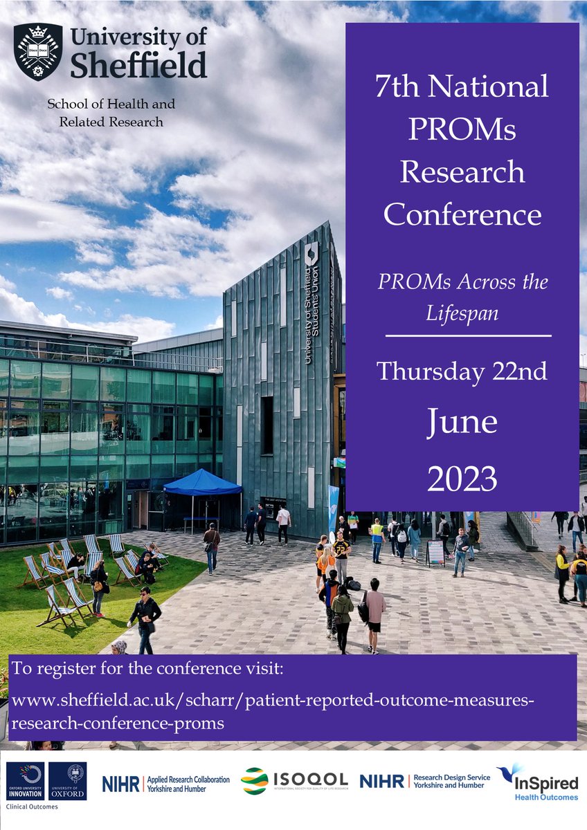 Bookings open for 7th PROMs Research Conference -  PROMs Across the Lifespan on the 22 June at the University of Sheffield tinyurl.com/2n5dhjvz

<a href="/drmelcalvert/">Mel Calvert</a> @young4T @jillcarlton1 @ScHARRSheffield <a href="/OxUInnovation/">Oxford University Innovation</a> <a href="/philapowell/">Phil Powell 🦋 @philapowell.bsky.social</a> @lucyCoombes7 @j_VanOppen <a href="/DrFlissMurtagh/">Fliss Murtagh</a>