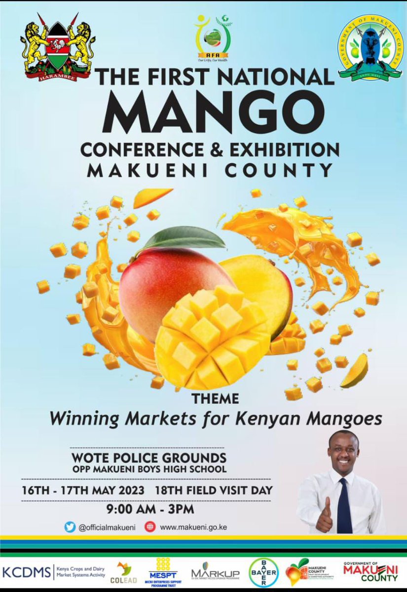 KemboiJVivian's tweet photo. Thrilled 2 participate in the 1st National Mango Conference in Makueni County(16th to 18th May).
Makueni County; suitable 2 host the conference as it's the leading county in mango production both in acerage & value. #KenyaMangoConference
@OfficialMakueni @kenya_afa @kilimoKE https://t.co/OP2x7CT8mc
