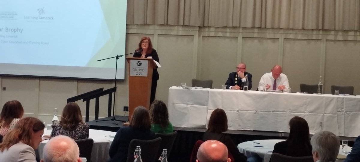 LimkLearnFest's tweet photo. Eimear Brophy @LimClareETB welcomes delegates to #ourlearningisland shared exchange at the Strand hotel this morning. #lifelonglearning #irishnetwork #unesco #learningcities https://t.co/fyQ1qU4xCn