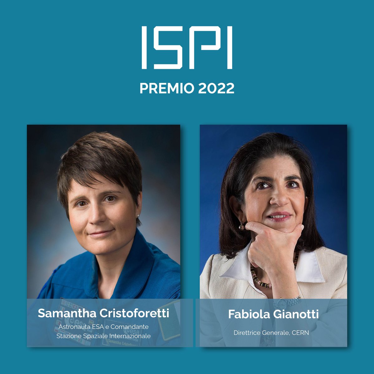 ispionline's tweet photo. A Samantha Cristoforetti @AstroSamantha e a @FabiolaGianotti verrà conferito il #PremioISPI 2022: la cerimonia avrà inizio tra poco, segui la diretta in live streaming sul nostro sito! https://t.co/XMfow7pyf8 https://t.co/8TCIQI2TuI