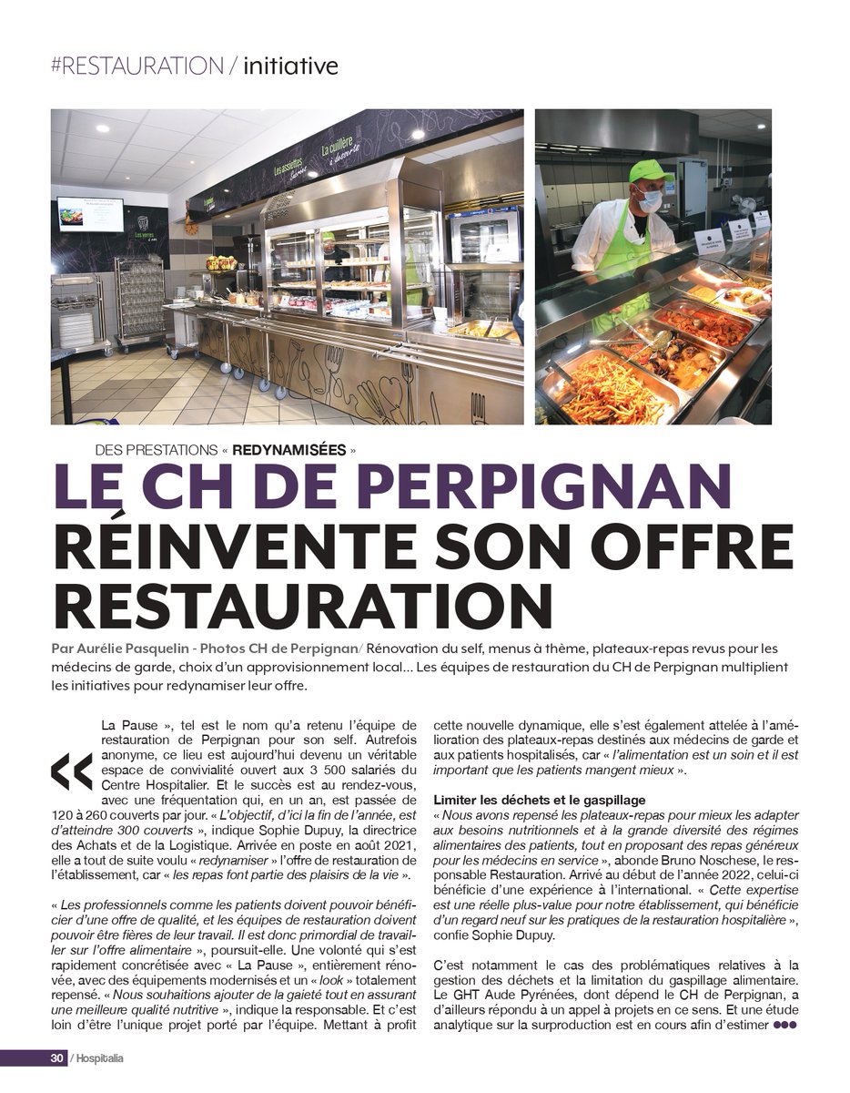 ChPerpignan's tweet photo. Article sur le restaurant "La Pause" du CHP dans @Hospitalia_Mag.
Retour sur les initiatives des équipes pour redynamiser l'offre de restauration du CHP et les projets à venir.
#self #restauration #restaurant #certification #dynamiser #hopital #perpignan #nutrition #projets https://t.co/Z0dUy2hrgO