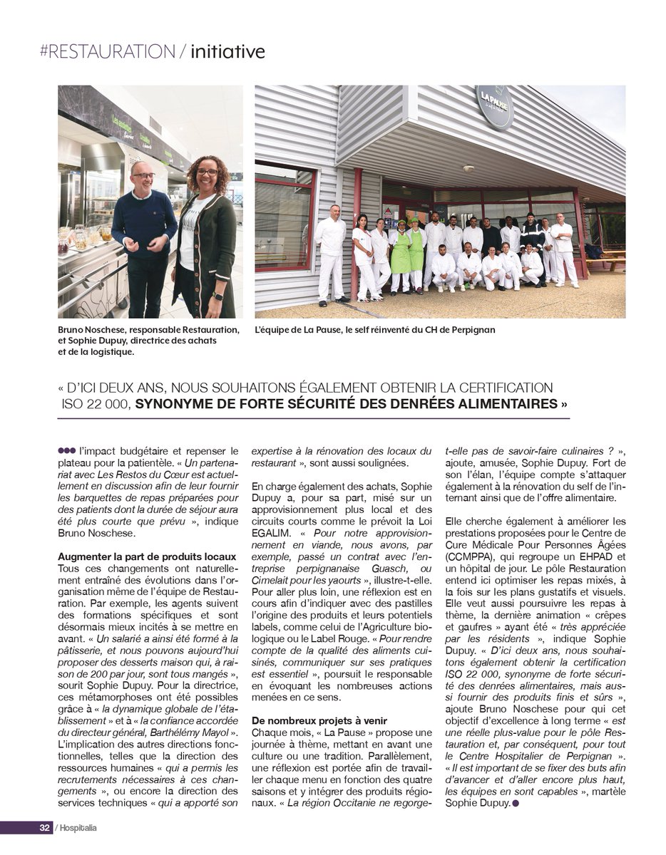 ChPerpignan's tweet photo. Article sur le restaurant "La Pause" du CHP dans @Hospitalia_Mag.
Retour sur les initiatives des équipes pour redynamiser l'offre de restauration du CHP et les projets à venir.
#self #restauration #restaurant #certification #dynamiser #hopital #perpignan #nutrition #projets https://t.co/Z0dUy2hrgO