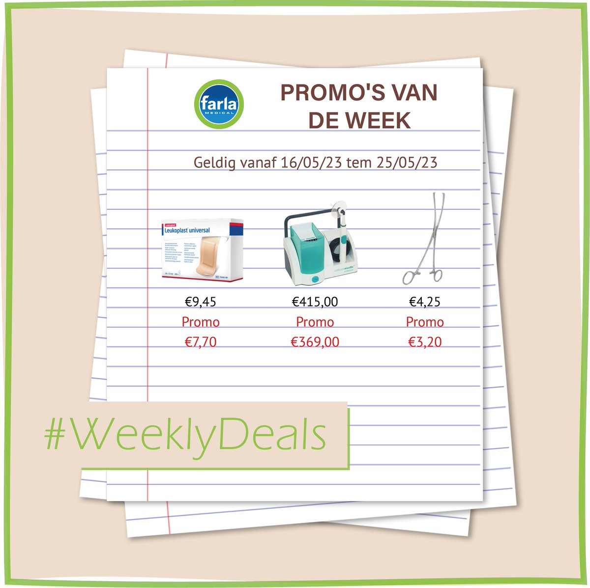 FarlaMedical's tweet photo. Ontdek de promo's van de week (16/05 tem 25/05)!
#farlamedical #promotie #deals #promosvandeweek #medical #medischmateriaal #otoscillo #oorirrigatie #sterilespeculum #leukoplast #leukoplastuniversal #sterileinstruments

https://t.co/eBZ7s09HPo https://t.co/qGQsuljIXy