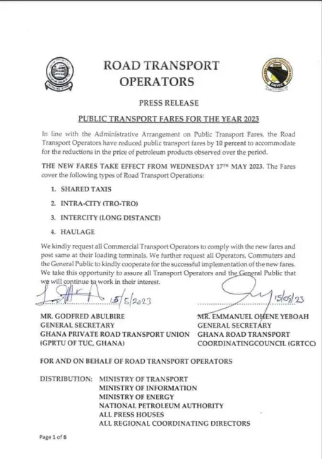 GhanaPresidency's tweet photo. 🗞️— Following consistent marginal reductions in fuel prices, transportation providers announced a 10% decrease in fares in a statement issued Monday.

Rᴇᴀᴅ Hᴇʀᴇ: https://t.co/Wr9eyOHznL https://t.co/xtsTLy2IXu