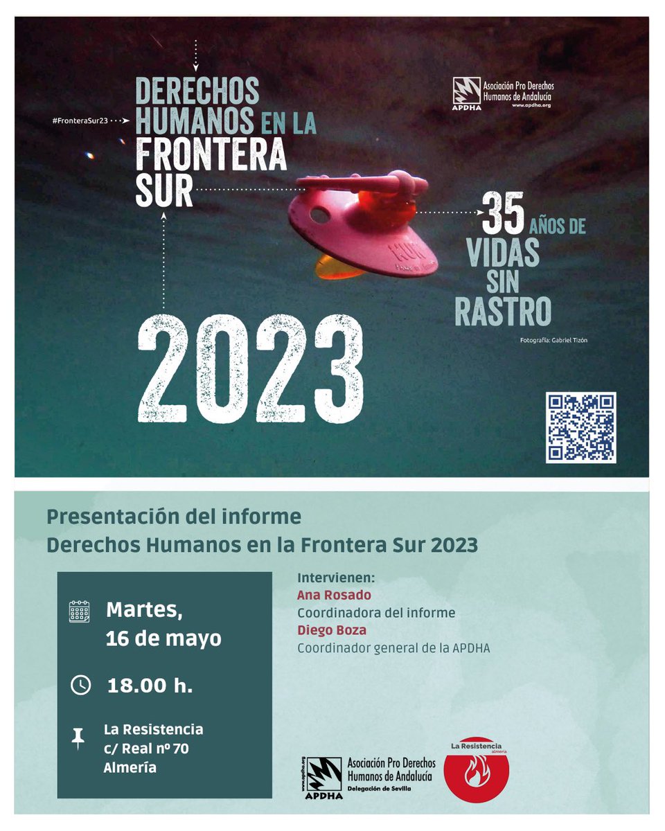 Hoy, a las 18, en la sede de La Resistencia en Almeria presentamos el Informe Derechos Humanos en la Frontera Sur con los compas de <a href="/ApdhaAlmeria/">APDHA Almería</a> y <a href="/AnatiaVega/">Mechilla</a>