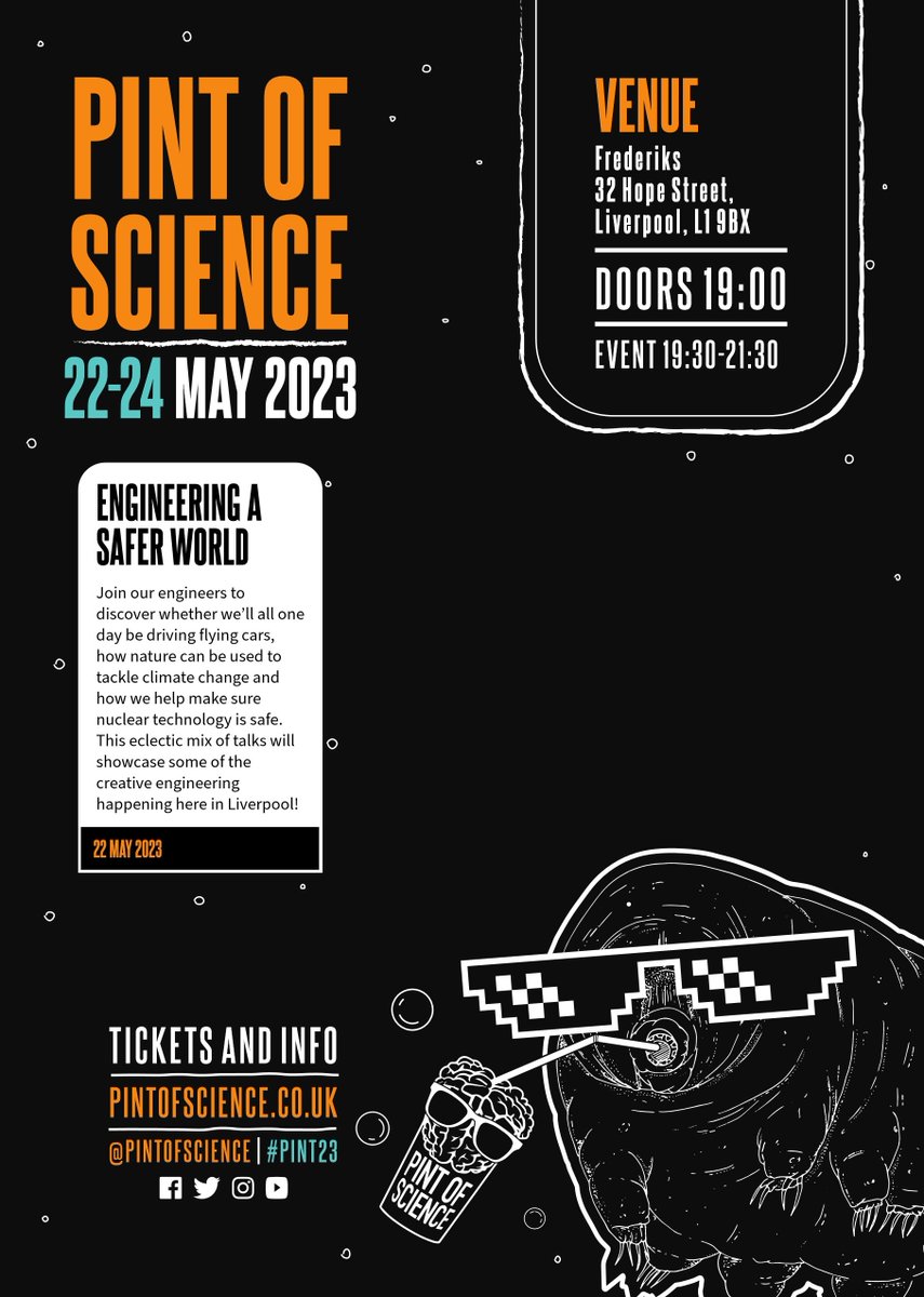 livunieng's tweet photo. Pint of Science - New for 2023 we have two evenings dedicated to all things Engineering! The first of which is Monday 22nd May at Fredericks. See here for more information and to get your tickets https://t.co/VMVK4FiKtf #Pint23 @e_m_follett @drmikejump @MaulikPatelK https://t.co/rktbmCzS44