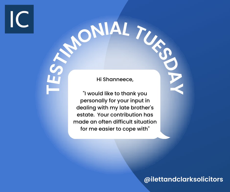 It is Testimonial Tuesday.
.
This week it is for Shanneece Eyre, Trainee Solicitor, in our Wills & Probate Team - Well Done!
.
#testimonialtuesday #clientfeedback #ilettclarksolicitors #solicitorsinworksop #nottinghamshirebusiness #lastingpowerofattorney #will #grantofprobate