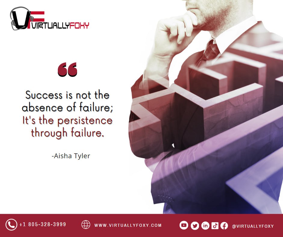 VirtuallyFoxy's tweet image. Success isn't about avoiding failure, but persevering through setbacks. 💪 At Virtually Foxy, our virtual assistants provide unwavering support to turn failures into stepping stones toward achievement. 🎯 #VirtuallyFoxy #SuccessThroughPersistence #VirtualAssistants