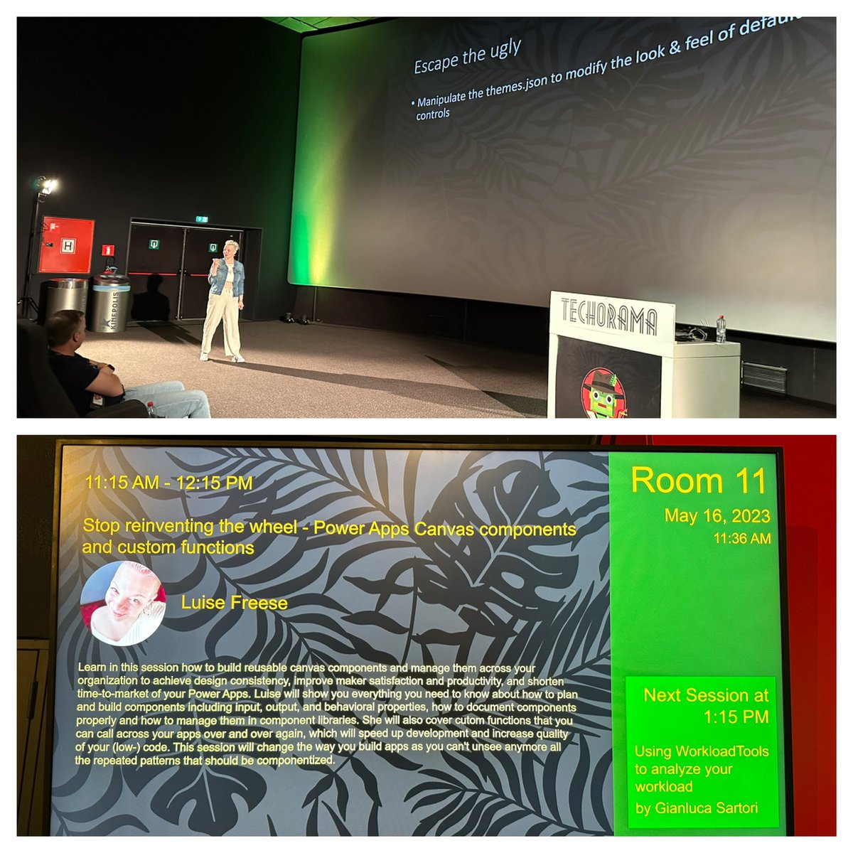 atwork's tweet photo. Stop reinventing the wheel! @LuiseFreese shows how to use #powerapps components and custom functions at #techorama #jungleedition https://t.co/qESGuv8uJ6
