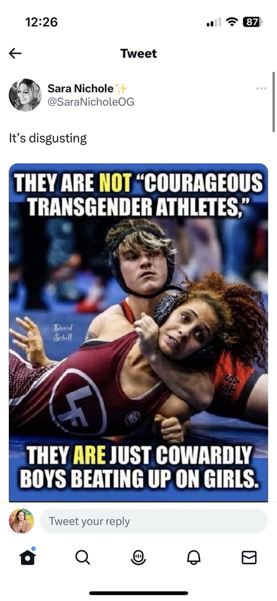 Loads of people on twitter are suddenly sharing this six year old photo of a trans man Mack Beggs pretending he’s a trans girl. Reality is that he was forced to compete with girls due to a transphobic policy. This is exactly what they are advocating for. A complete self-own.