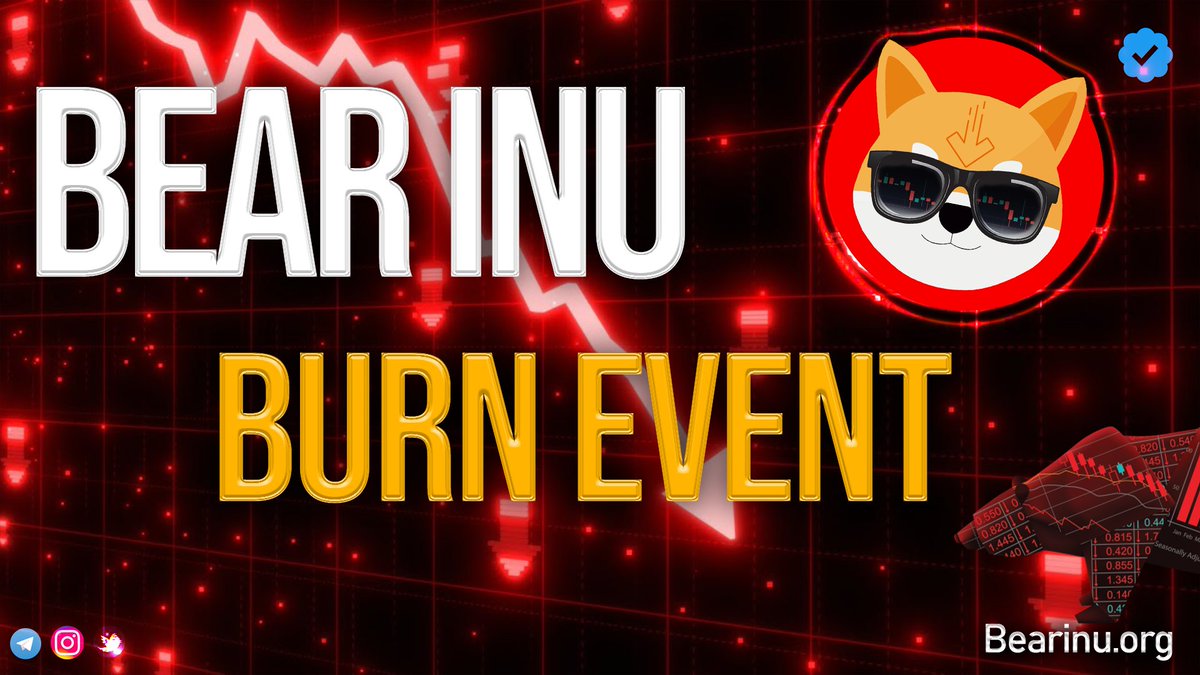 Bear Inu BURN EVENT!🐻

This Wednesday(Tomorrow), May 17th. 
26,027,937,826 BEAR tokens will be burned!💥

Join us on our journey to financial freedom!
🐻Bearinu.org 
🐻t.me/Bearrinu 

#Crypto #bearmarket #P2E #burn