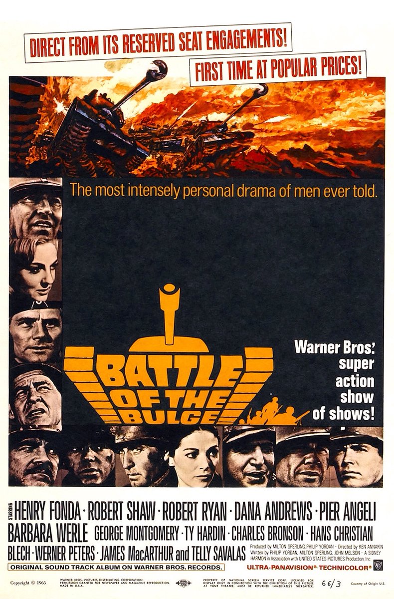 #ComingUpOnTCM 

BATTLE OF THE BULGE (1965) #HenryFonda #RobertShaw #RobertRyan
Dir.: #KenAnnakin 10:00 PM PT

A crack Nazi unit holds off Allied troops during World War II.

2h 43m | War | TV-14

#TCM #TCMParty