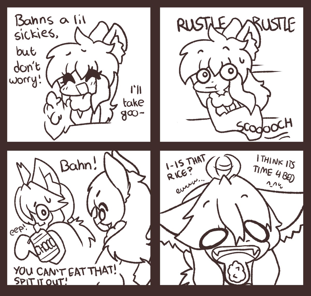 SohmaSatori's tweet photo. Never leave Bahn alone when he's sickies, he will run to chocolate...and rice apparently xD https://t.co/nV9oJdT6A5