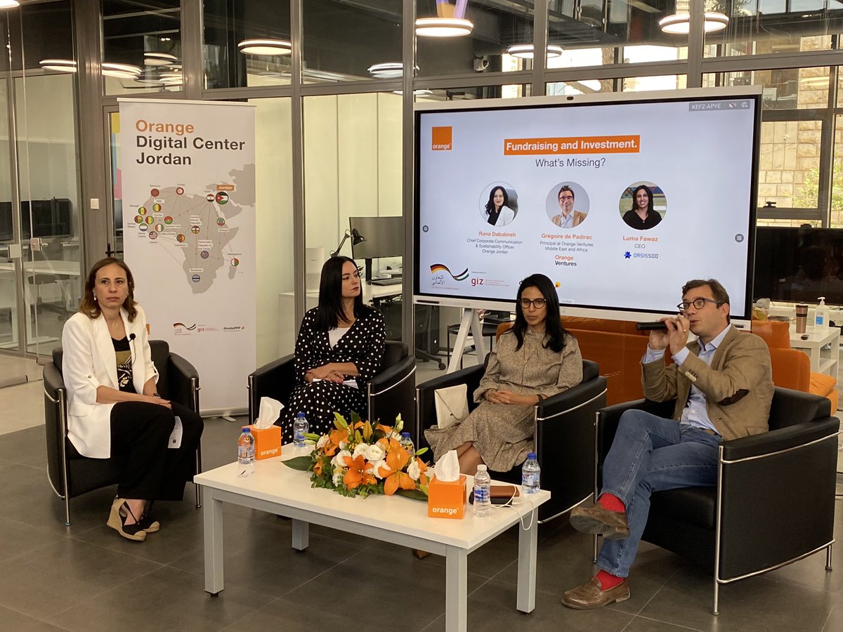 <a href="/ODCJordan/">Orange Digital Center Jordan</a> by <a href="/orangeJo/">Orange Jordan</a> listening to <a href="/r_dababneh/">Rana Dababneh</a> + <a href="/lumafawaz/">Luma Fawaz</a> + <a href="/gregpad/">Gregoire de Padirac</a> on #fundraising, #investments and what is missing? Moderated by <a href="/ShathaJY/">Shatha J</a>.