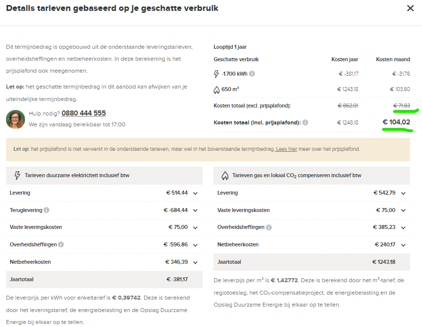 RsRoel's tweet photo. @Vandebron zou graag naar jullie overstappen voor energie, echter lijk ik onder het prijsplafond een stuk meer kwijt te zijn dan zonder. Ik heb zonnepanelen en lever meer terug dan ik verbruik (3800 kWh teruglever, 2100 kWh verbruik), kan dit hieraan liggen? https://t.co/tLyqDAhUvG