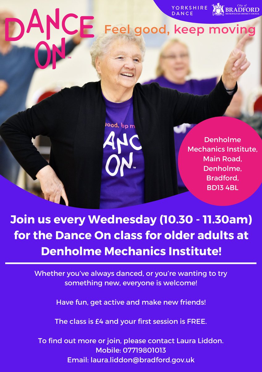 Anyone over the age of 55 living in Denholme! Please share the lovely @DanceOn_Yorks session in partnership with <a href="/YorkshireDance/">Yorkshire Dance</a>. 
Wednesday's 10.30 - 11.30
#anyonecandance