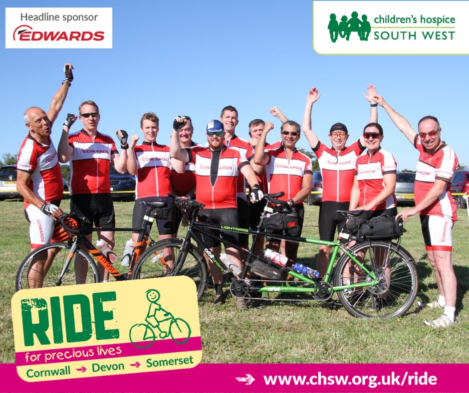 CHSW's tweet photo. Edwards PLC are marking 10 years of being Gold sponsor of our annual, sell-out 200 mile cycle event, Ride for Precious Lives. If you would like to support them visit their donation pageππ
https://t.co/YIpCxkFCBM
What a team π²
#chsw #RideForPreciousLives #hospicecare #event https://t.co/7pfq9zIm28