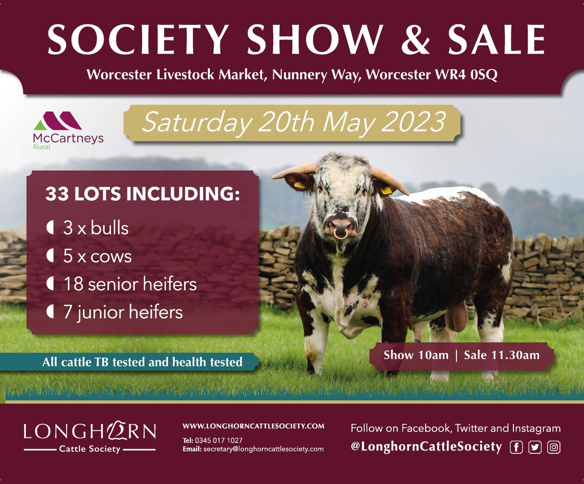 We're gearing up for our Society Show &amp; Sale at @McCartneysLLP Worcester this coming Saturday 20 May.  Show 10am, sale 11.30am. Not able to make it to the sale?  No worries, you can bid online using the <a href="/marteye1/">MartEye</a> app.  See you on Saturday! longhorncattlesociety.com/knowledge-base…