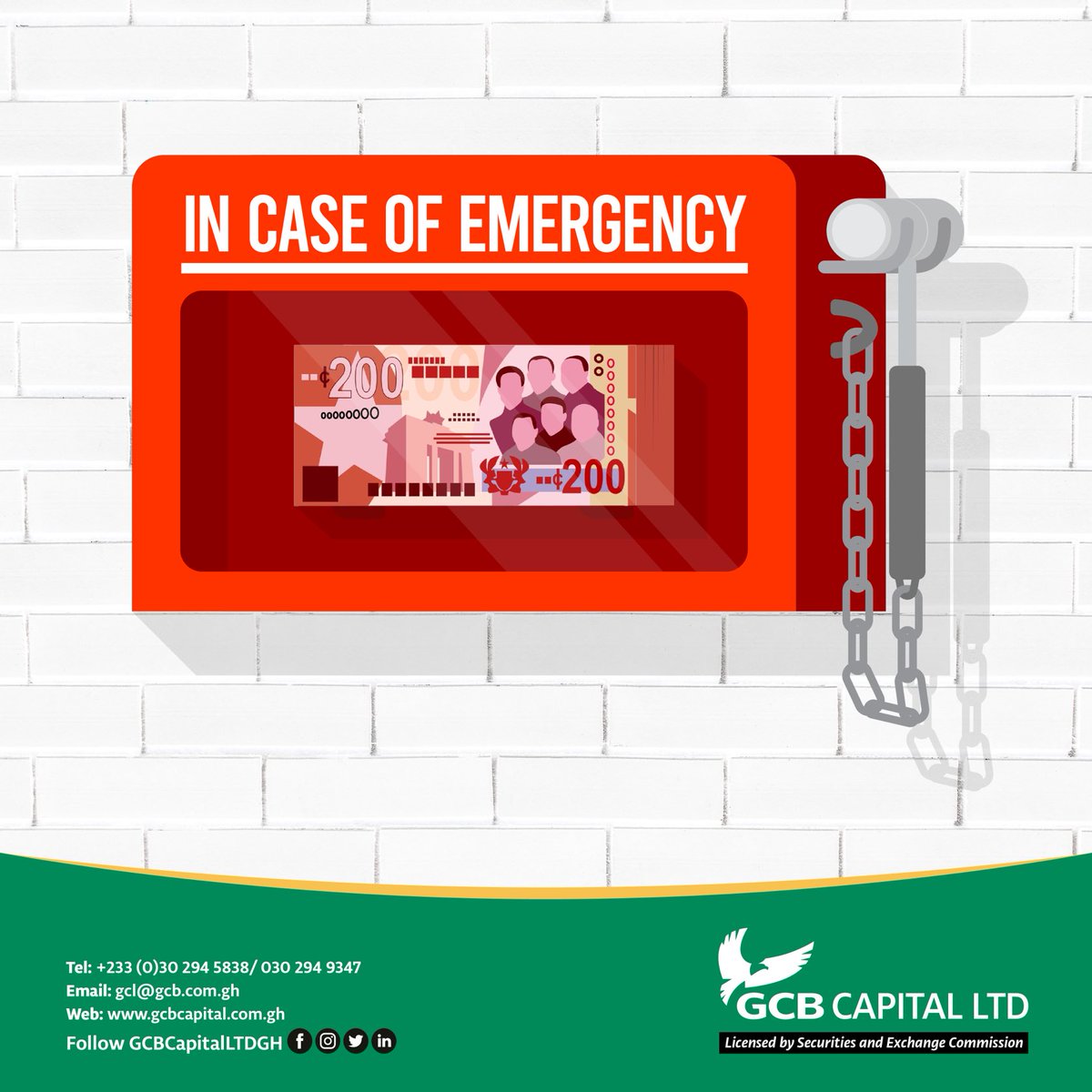 gcbcapitalltdgh's tweet photo. Be prepared for unexpected situations with an emergency fund.
Our experts at GCL can help you start planning today for financial peace of mind.
#EmergencyFundPlanning #FinancialFreedom #growwithGCL https://t.co/GFCNFsaksx