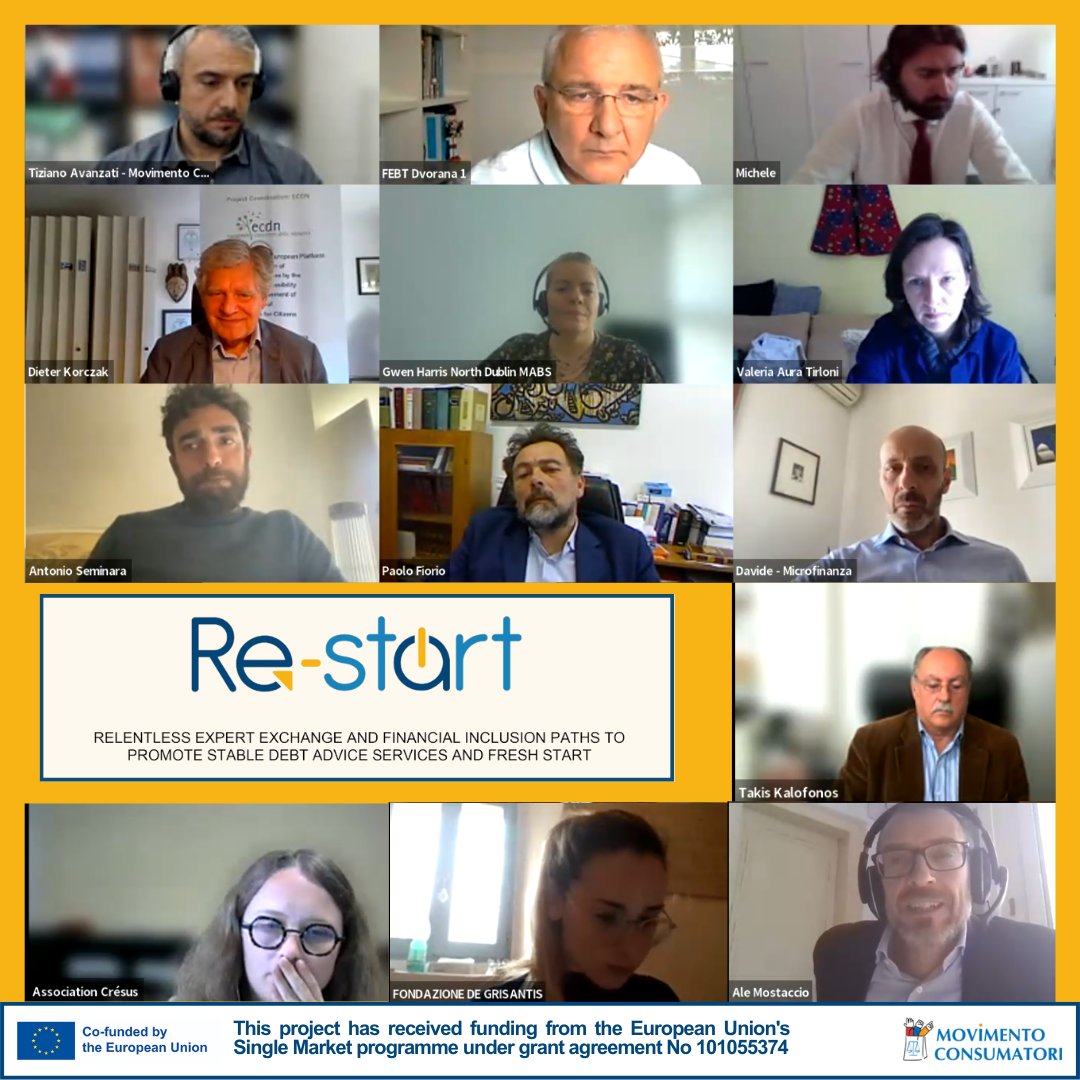 📉#9May, first RESTART workshop. #RESTART is a European project promoted by #MovimentoConsumatori and funded by @EU_EISMEA  to increase the debt advice services accessibility by Italian consumers and to create a European network of experts on debt advice
@EUeic  @EEN_EU