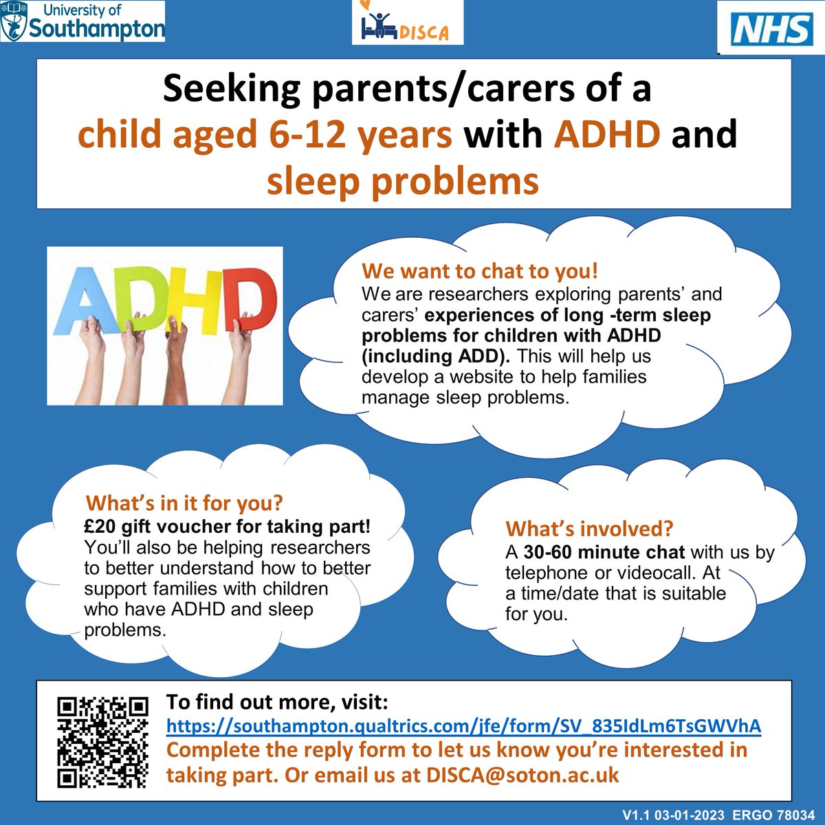 Happy #FosterCareFortnight ! 

Are you a foster carer of a child aged 6-12 years with #ADHD and #sleep problems? 

If so, the DISCA sleep study team are keen to speak to you about your experiences to help us develop a website to help manage sleep problems. 

#FCF23