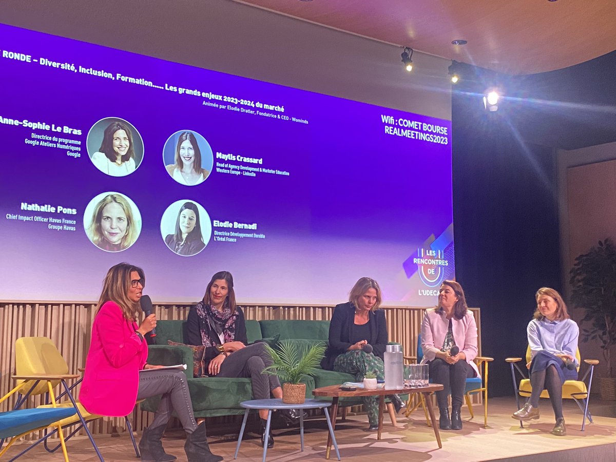 🔵 Diversité, Inclusion, Formation: les grands enjeux 23-24 du marché

Modéré par <a href="/elodie_dratler/">Elodie Dratler</a> (<a href="/wominds/">WOMINDS</a>) avec:
- <a href="/AnneSophiLeBras/">Le Bras Anne-Sophie</a> - <a href="/GoogleEnFrance/">Google en France</a>
- Maylis Crassard - <a href="/LinkedInFrance/">LinkedIn France</a> 
- <a href="/nathalie_pons/">Nathalie Pons</a> - @HavasGroup
- Elodie Bernadi - <a href="/LOrealGroupe/">L'Oréal Groupe</a>

#RencontreUdecam