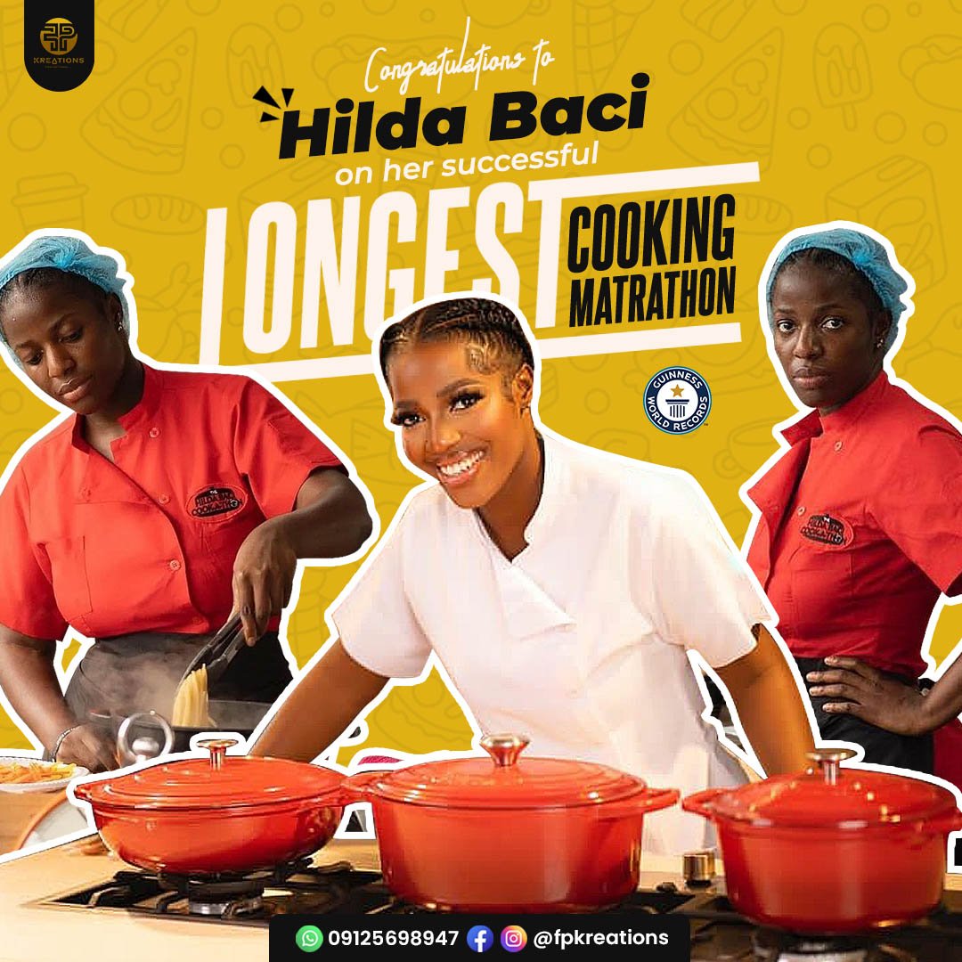 fpkreations's tweet photo. A very Big Congratulations to "HILDA BACI" on her just concluded "COOK-A-TON" on breaking the "Guiness Book of World Records" for Longest Cooking Marathon🫕
#hildabacicookathon #fpk #fpkreations #thekreativehand #hildabaci #hildacookathon #hildafanart #cookathonbyhilda #cookaton https://t.co/UWJojWa0yb