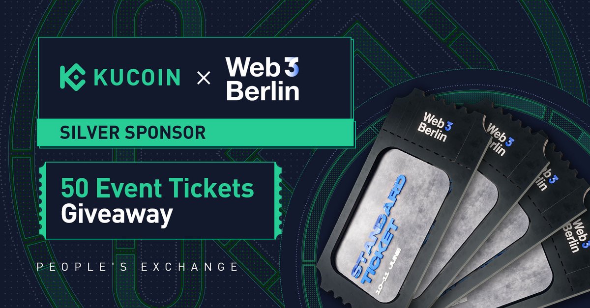 kucoincom's tweet photo. 🎟️ We're giving away a total of 50 tickets for #Web3Berlin to celebrate our sponsorship!  

To participate, simply: 
👉 Follow @kucoincom &amp; @berlinweb3com 
❤️ Like this tweet 
🔁 Retweet this tweet  

🎁The winners will be drawn at 10:00 PM on May 22, 2023 (UTC). https://t.co/sqRusNcFDG