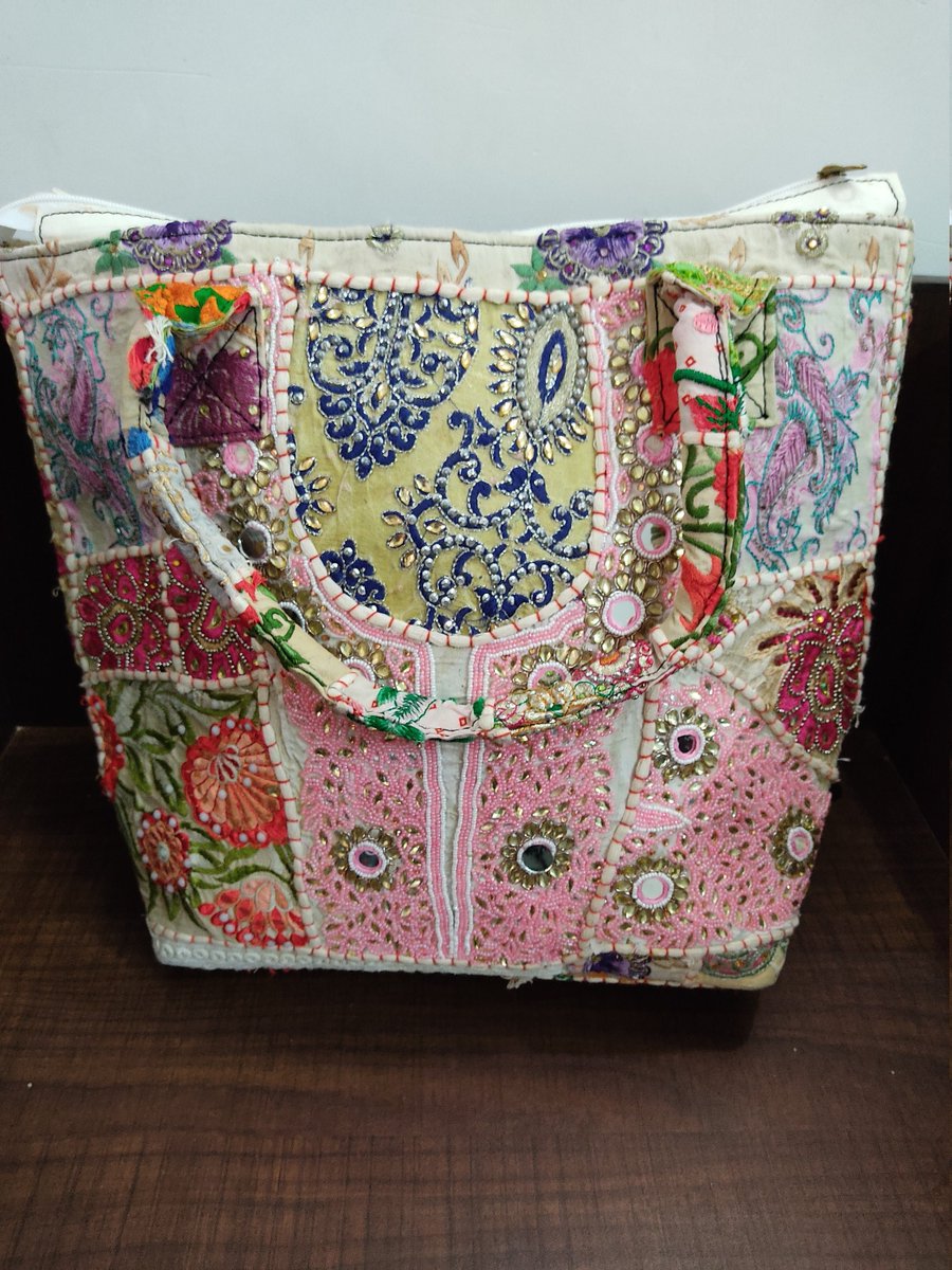 #etsy shop: White Boho Kantha Stitch Handmade Patchwork Embroidered Bag, Indian Ethnic Shoulder Tote Bag, Women's Eco-Friendly Sustainable Fashion Bag etsy.me/453mxSg #bohobag #kanthastitch #handmadebag #patchworkbag #embroideredbag #indianbag #ethnicbag #shoul