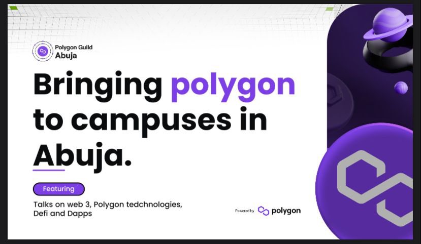 PolygonAbuja's tweet photo. We’re visiting three campuses in Abuja, to talk about Polygon, DeFi and Dapps to the students of these campuses.
Be ready to learn, bring your questions and tell your friend.
Our first campus visit will be “Nile University” Abuja.
Thursday 18th May, 2023. #PolygonDevs https://t.co/EjdYFJ6Y5m